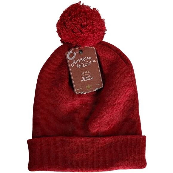 American Needle Accessories - Red Knit Beanie American Needle Cuffed Pom Hat
